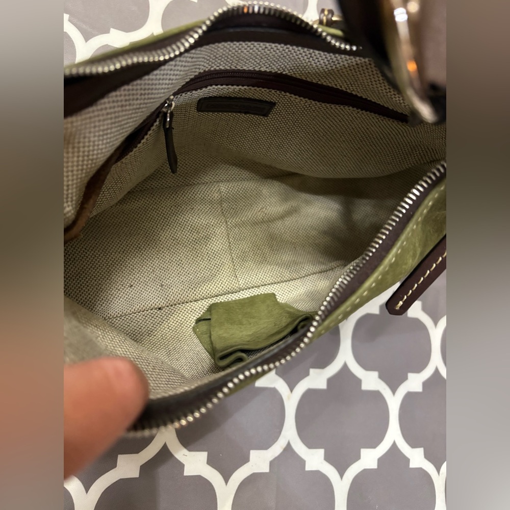 Dooney & Bourke 19745 Series Olive Green Suede and Brown Leather Hobo Purse - Picture 10 of 16